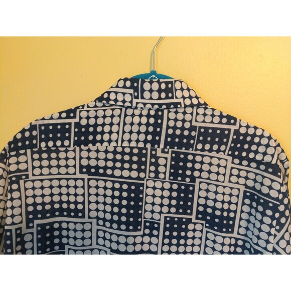 Vintage 1960s Jaime Roman Dagger Collar Disco Hippie Shirt Men's Sz M Blue Dots - Picture 11 of 11